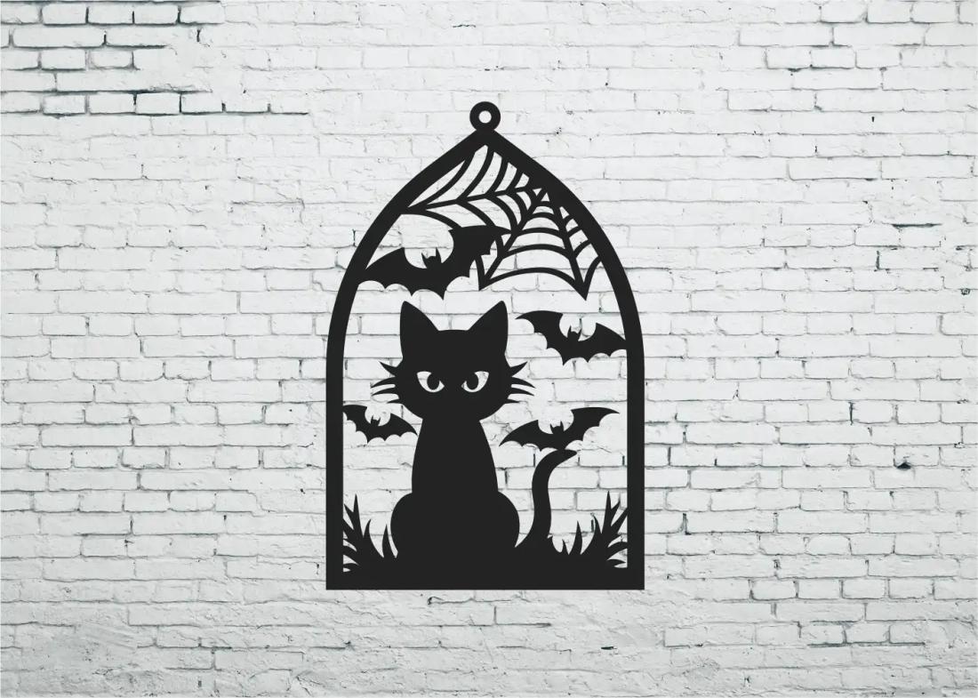Déco cadre Halloween - Le chat noir